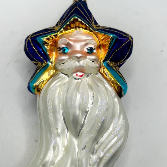 Vintage Large Shooting Star Long Beard Santa ￼8” Glass Christmas Tree Ornament - Picture 2 of 8
